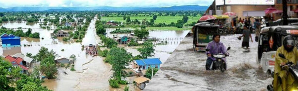 전 세계적으로 2022년에는 서태평양과 인도양 동부 및 북부의 상대적으로 따뜻한 바닷물이 물의 순환을 지배했다. 그 결과, 연초에 남아시아에 극심한 폭염이 발생했고, 파키스탄에 대규모 홍수가 발생한 매우 습한 장마(monsoon) 뒤따랐다. [사진출처(Photo source) = 글로벌 워터모니터 컨소시엄(Global Water Monitor Consortium)]
