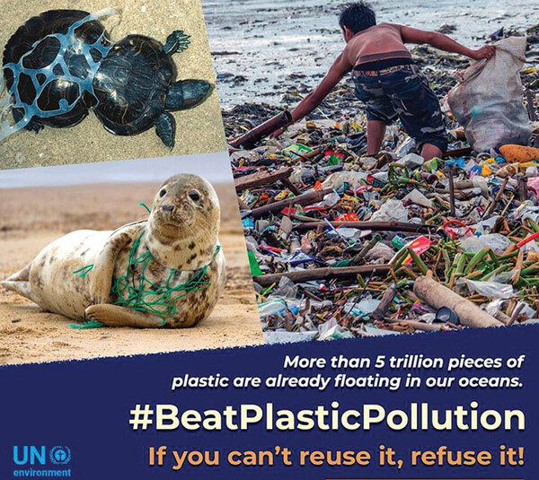 매년 6월 5일은 UN이 정한‘세계 환경의 날(World Environment Day)’이다. 유엔환경계획(UNEP)은 올해 ‘세계 환경의 날’ 주제를 플라스틱 오염을 퇴치하기 위한 글로벌 솔루션을 요구하는 ‘플라스틱 오염 퇴치(Beat Plastic Pollution)’으로 정했다. [사진출처(Photo source) = 유엔환경계획(UNEP)]