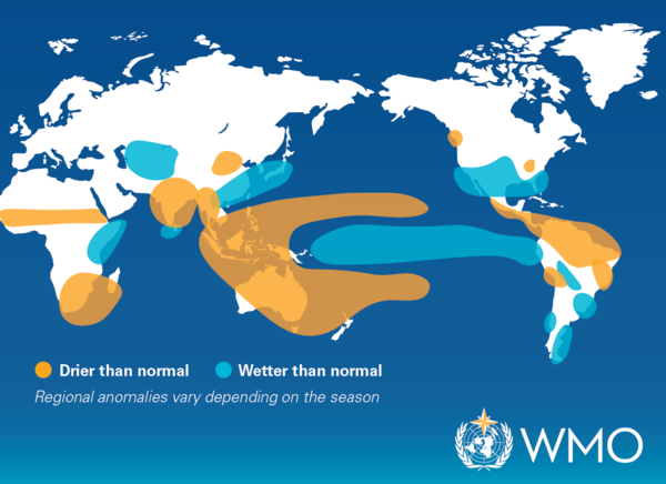 ������ⱸ(WMO)�� �ֱ� �������� ������, ���� ����翡�� ���ϴ�(El Nino) ������ �߻�������, ���� �� �� ���� ������ ��ȭ�� ������ ����ʿ� ���� �� ���� ���� �������� ����, ����, ���� �� ��Ÿ ������ ��� ����(Extreme Weather Events)���� �߻��� ���ɼ��� �������ٰ� ������. [�׷��� ��ó(graphic source) = ������ⱸ(WMO)]